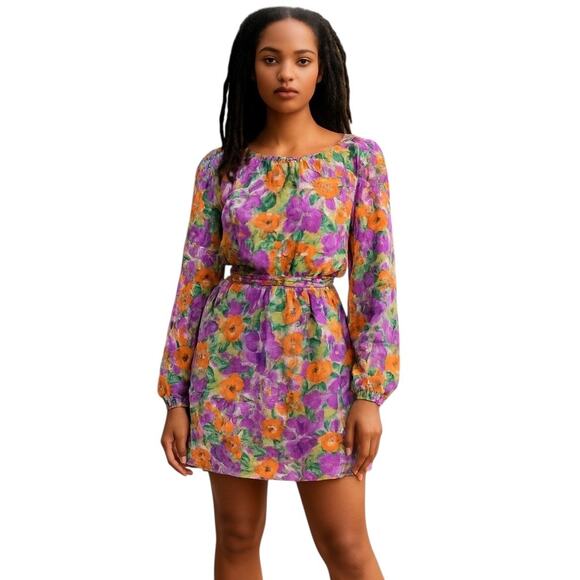 Sanctuary Women's Blouson Sleeve Floral Open Back Mini Dress Size XS NWT